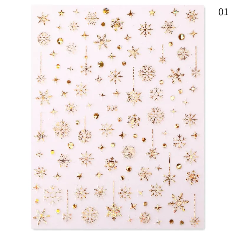 Sliver Bronzing 3D Christmas Nail Art Decoration Sticker Sparkly White Colorful Glitter Geometry Snowflake Winter Slider Foil