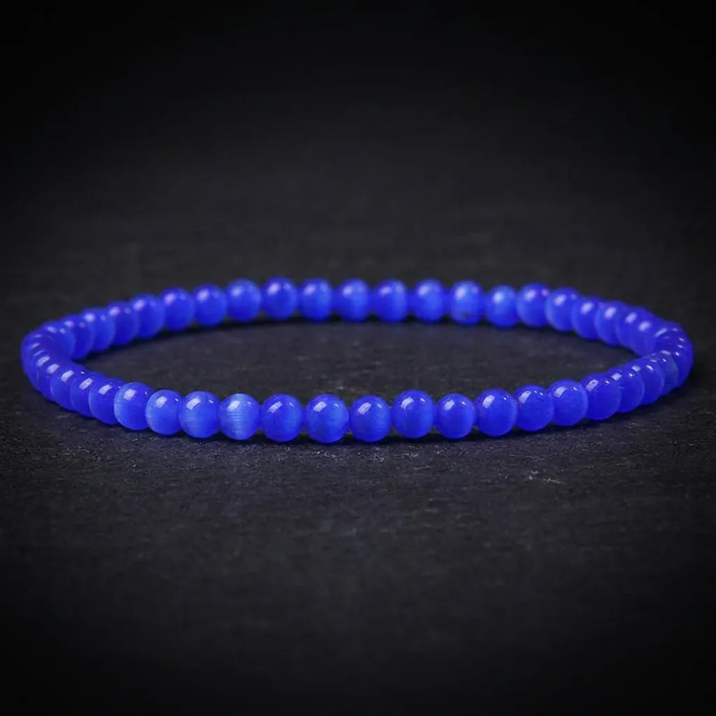 JiStones Ethereal 4mm Natural Stone Energy Bracelet &ndash; Delicate Agate & Semi-Precious Charm for Women Midnight Blue Cat Eye-19cm (Standard Fit)