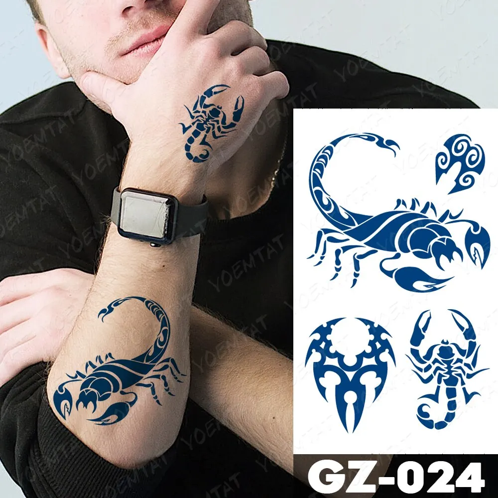 Sdrawing Lasting Ink Tattoos Body Art Waterproof Temporary Tattoo Sticker Line Dragon Tiger Totem Tatoo Arm Fake Fox Whale Tatto