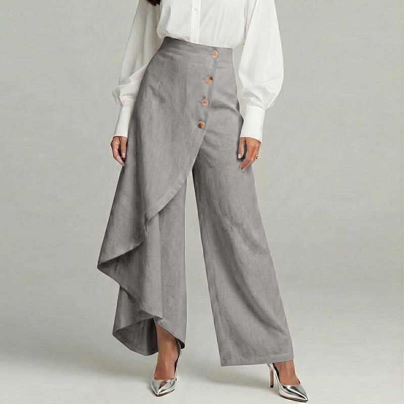 Comstylish Women's Casual Retro Irregular Ruffles Button Cotton And Linen Pants
