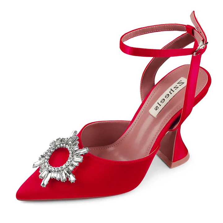 Zzheels Women's High Heel Crystal Slingback Pumps Pointed Toe Strappy Sandals for Party Dating
