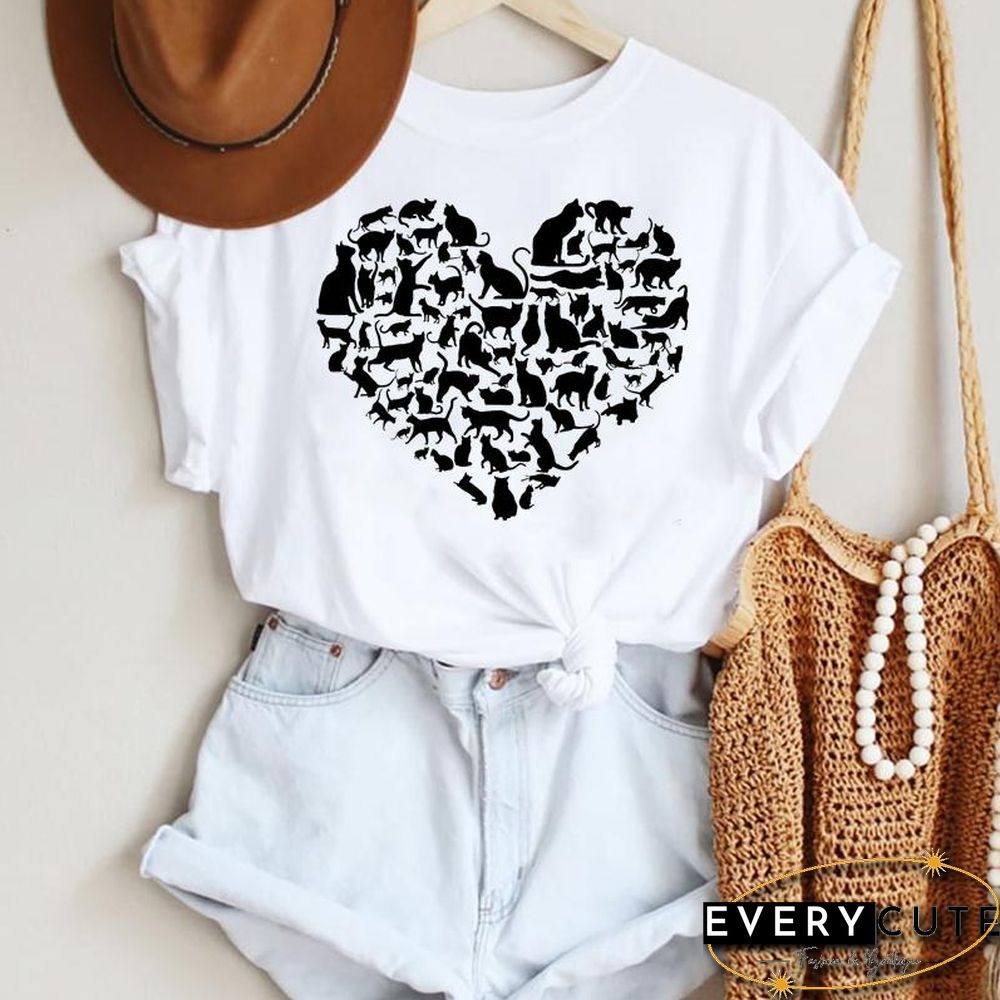 Women Cartoon Leopard Star Love Letter Trend 90S Fashion Summer Lady Print Tee Graphic T Top Female Tshirts Clothes T-Shirt