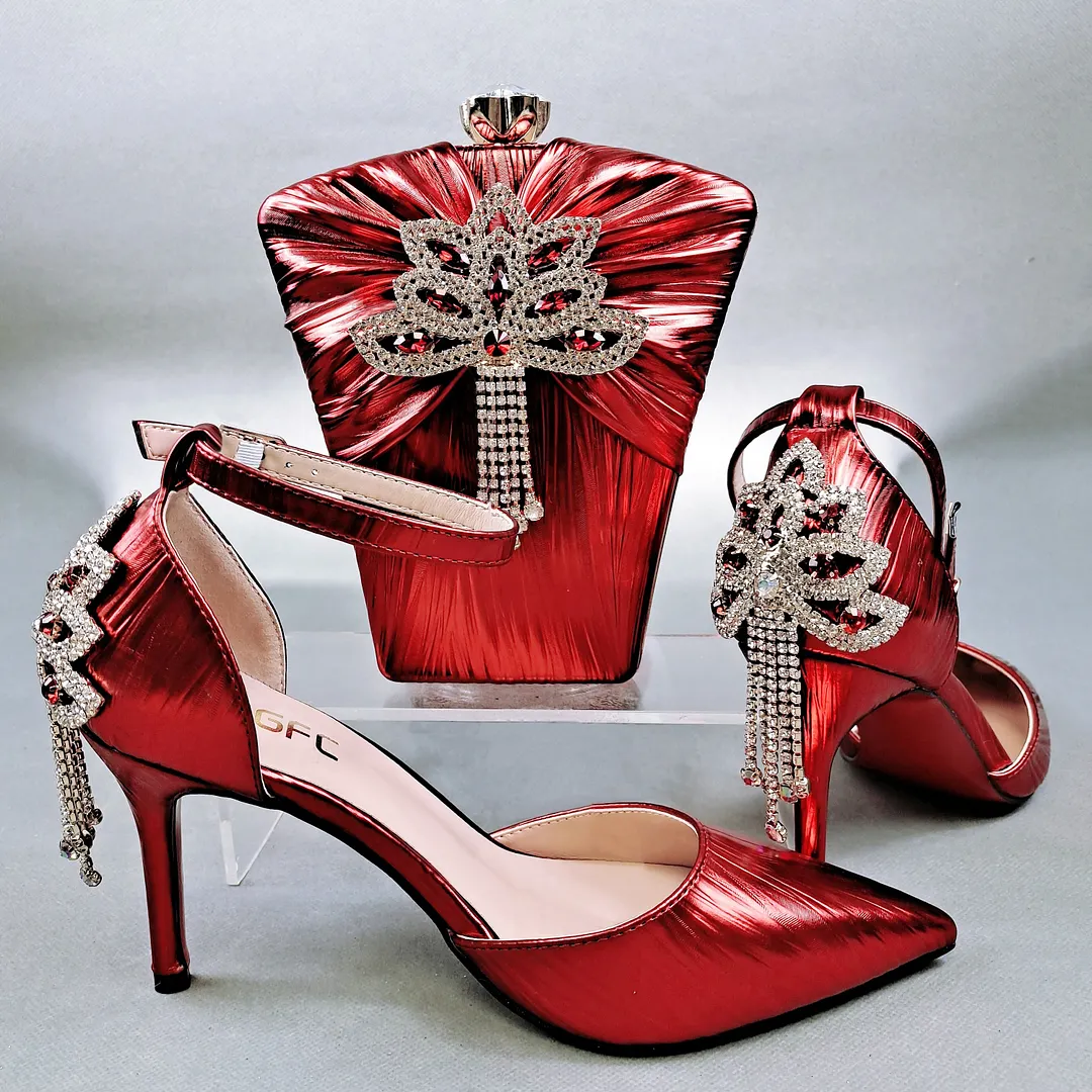QSGFC 2022 New Arrival Sexy High Heel Pointed Elegant Noble Green Color Ladies Shoes and Bag Set For Any Occasion