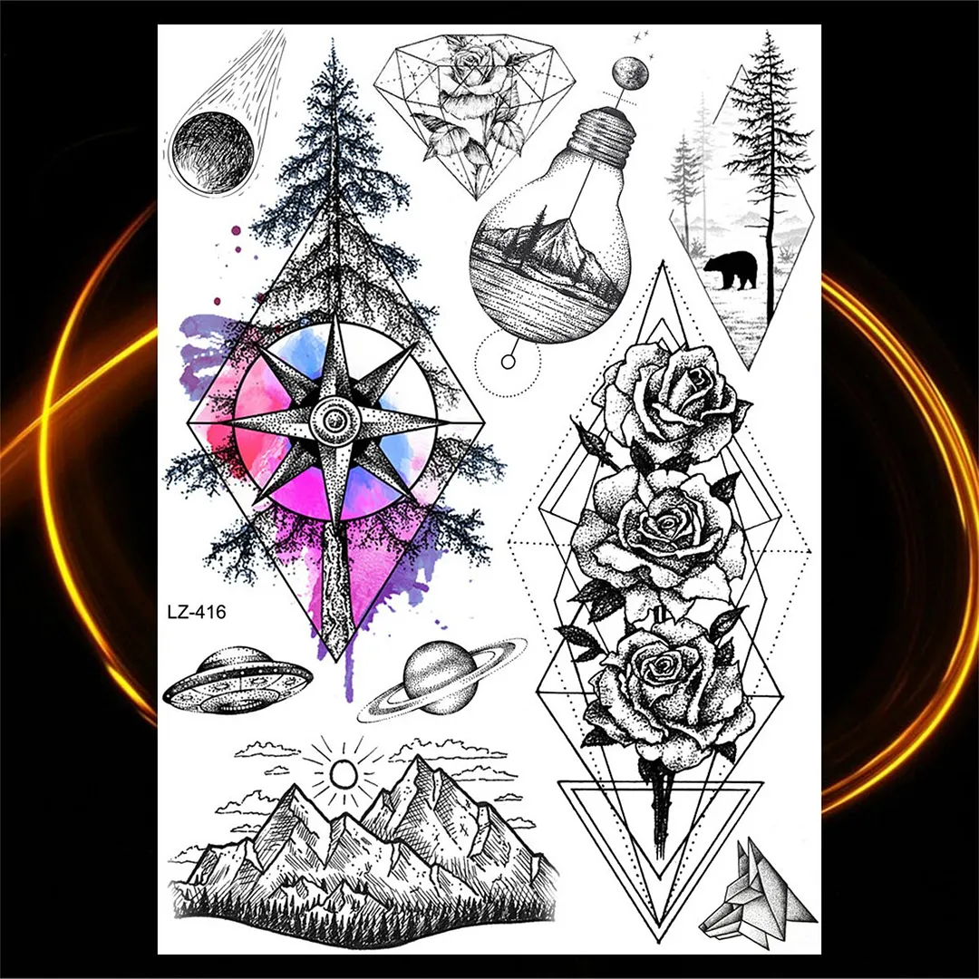 Sdrawing Large Anchor Back Octopus Pirate Skeleton Halloween Temporary Tattoos For Men Adult Compass Wings Fake Tattoo Stickers