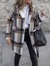 Fashion Color-Block Plaid Long Sleeves Lapel Collar Coat