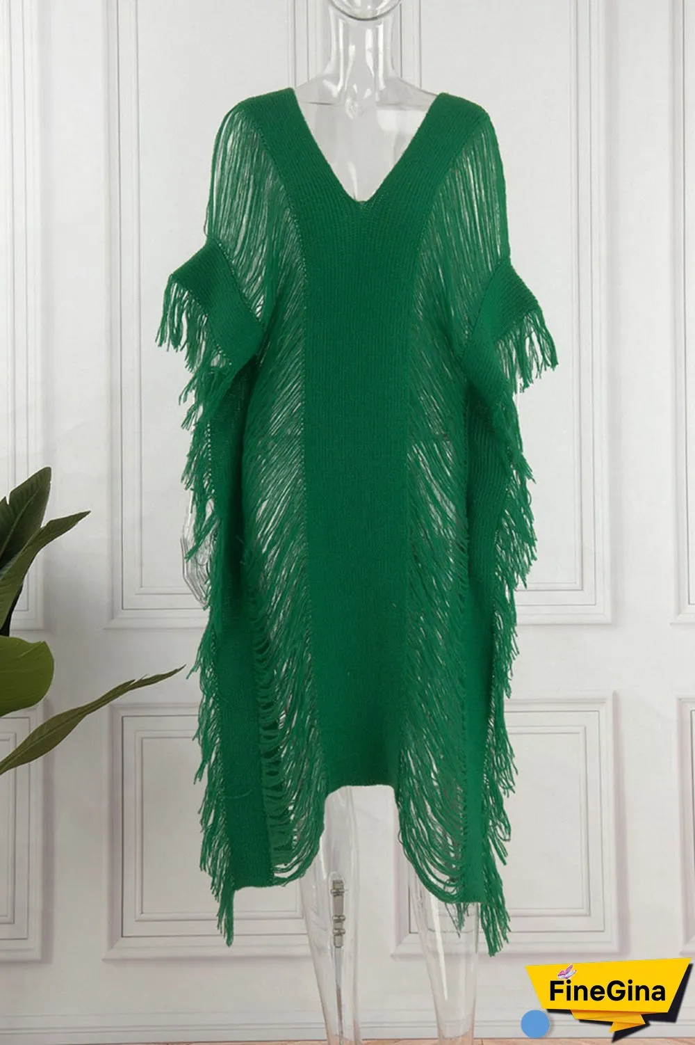 White Sexy Solid Tassel Hollowed Out Patchwork V Neck Beach Dress Two Pieces Set