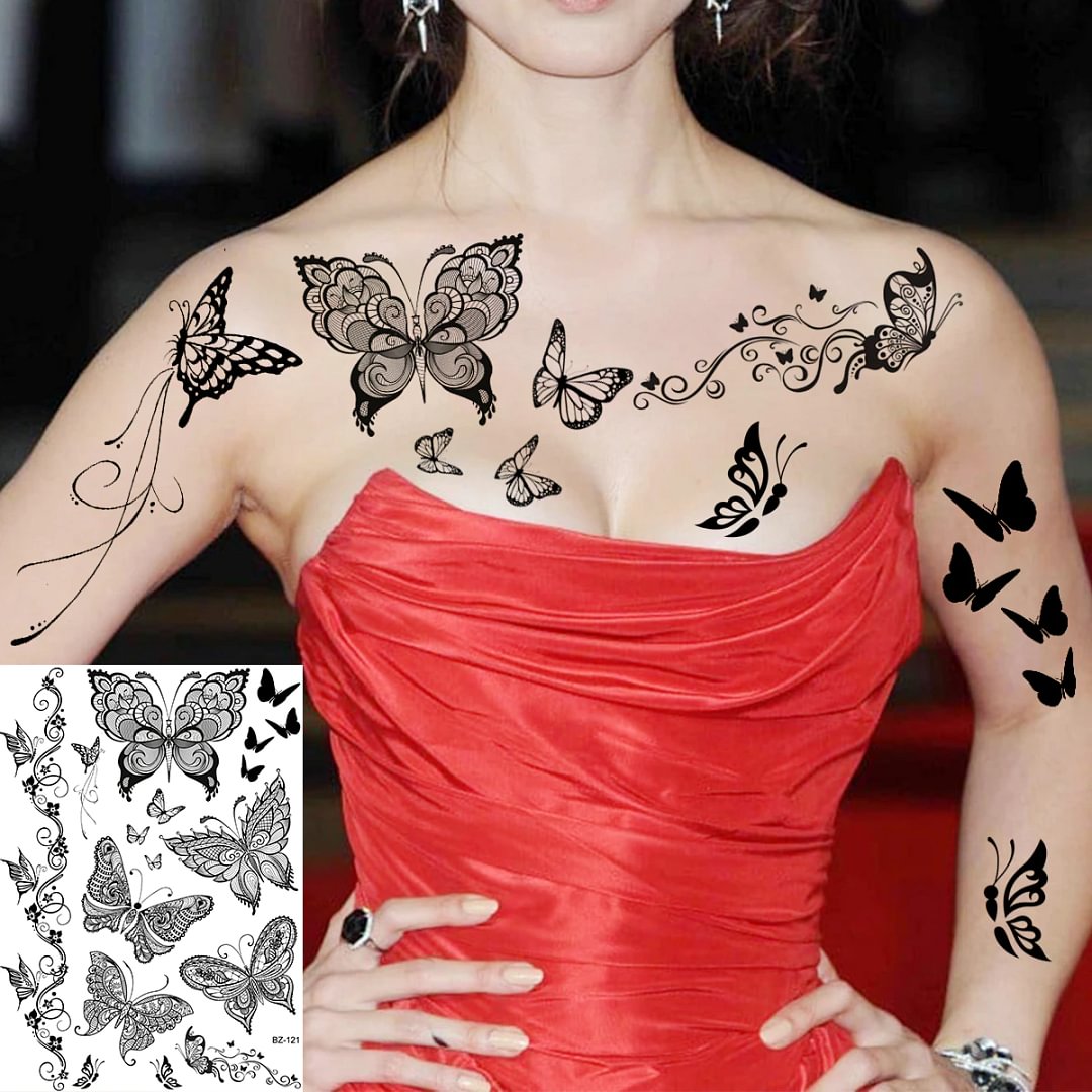 Sdrawing Henna Temporary Tattoos For Women Girls Feather Butterfly DreamCatcher Fake Gem Tattoo Sticker Chest Arm Tatoos Tribal