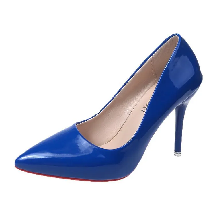 2021 New Women Yellow Blue 10cm High Heels PU Leather Female Scarpins Office Pointed Toe Tacons Pumps Shoes Plus Size