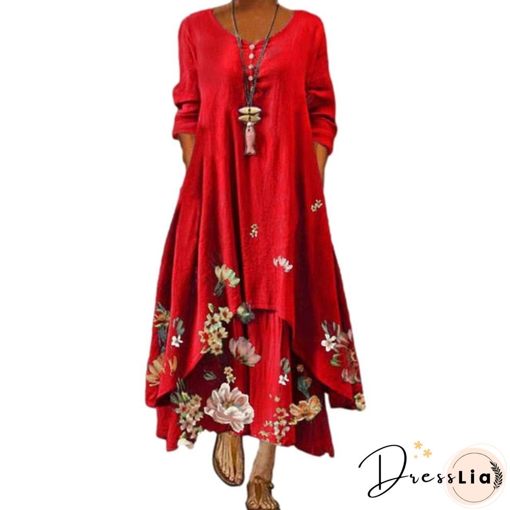 Dress summer style European and American fashion popular printed long sleeved dress female ins online trend hot sale B060