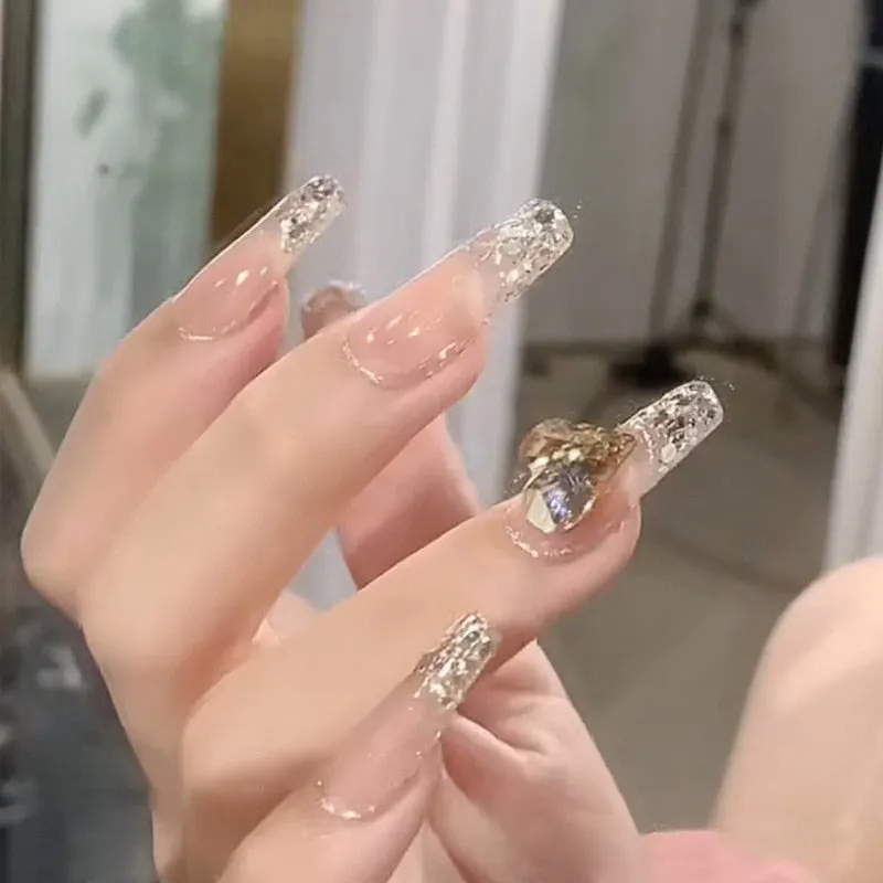 24pcs Butterfly Nail Patch Glue Type Removable Long Paragraph Fashion Manicure Wearable False Nails Patch With Glue Fake Nails-Nail Inspo
