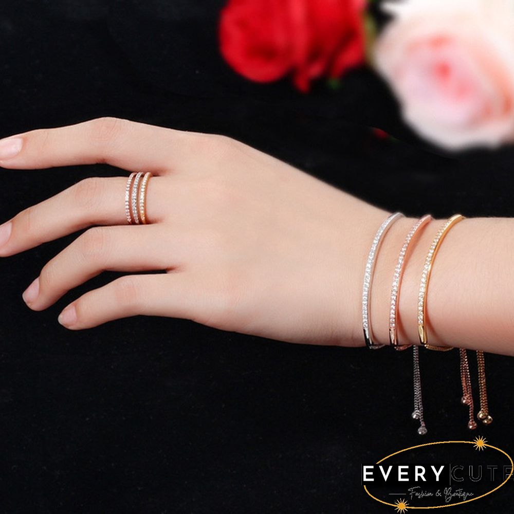 Luxury Women's Fashion Jewelry Accessories 925 Sterling Silver & Rose Gold & Gold Bracelets White sapphire Adjustable Chain Bracelet for Women Charm Anniversary Gift