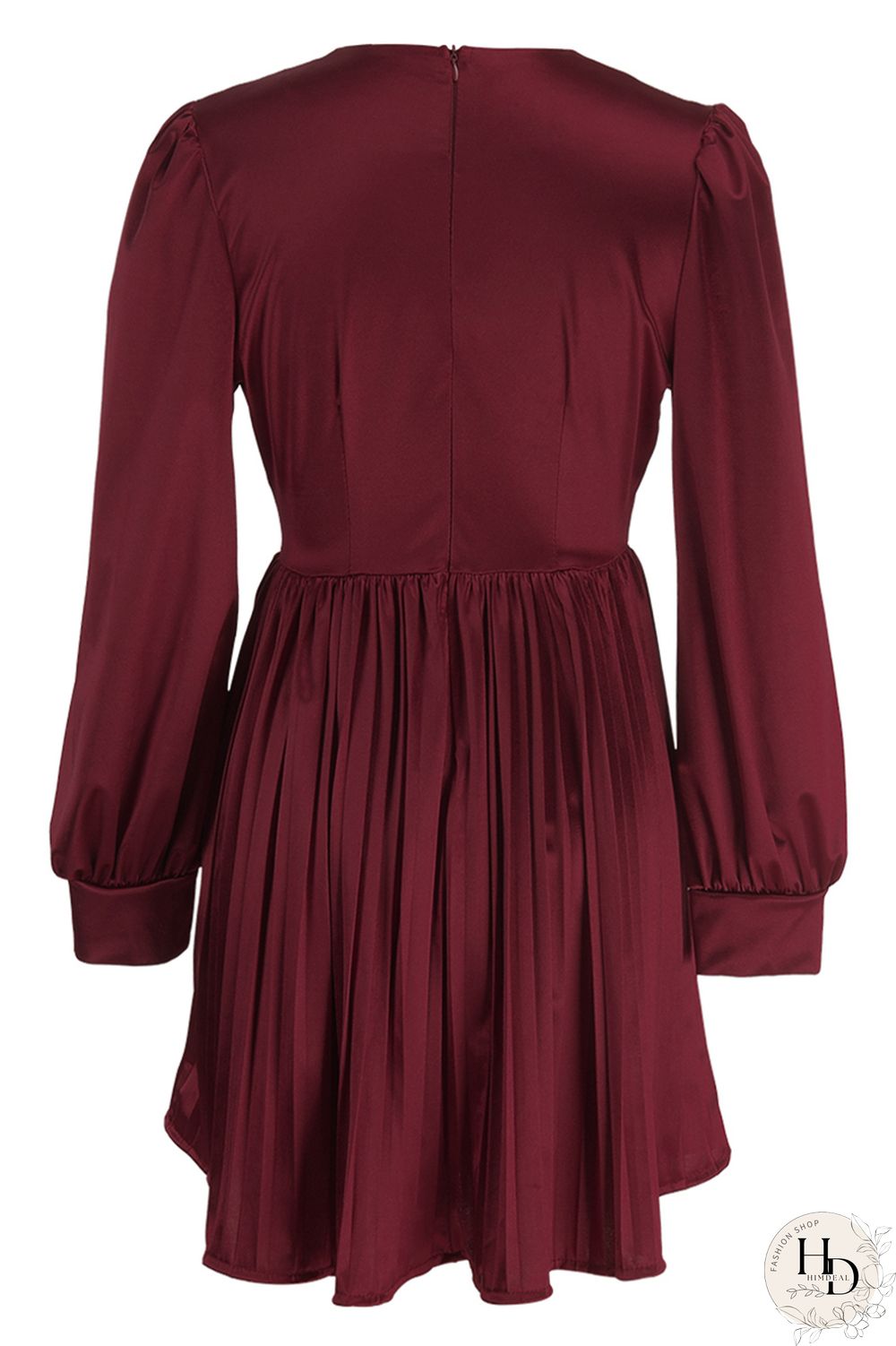 Burgundy Casual Solid Patchwork Fold V Neck Pleated Dresses