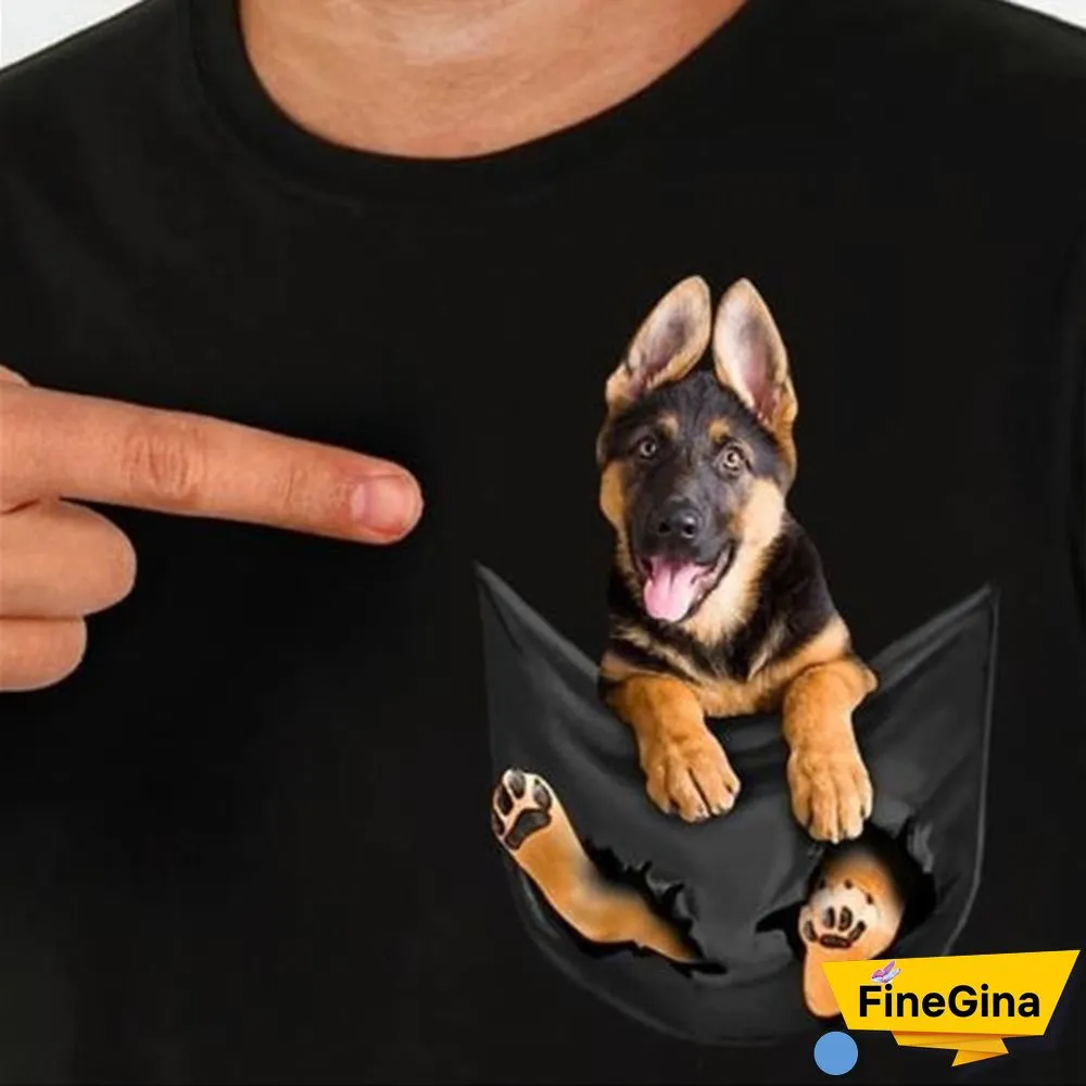 Unisex Funny Dog 3D Printed Cute T-Shirt Black German Shepherd In Pocket Cotton Tops