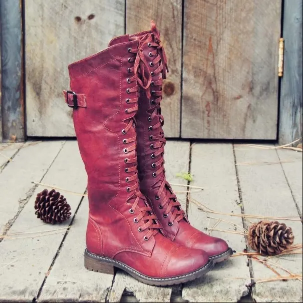 Women's Retro Round Toe High Boots with Flat Soles