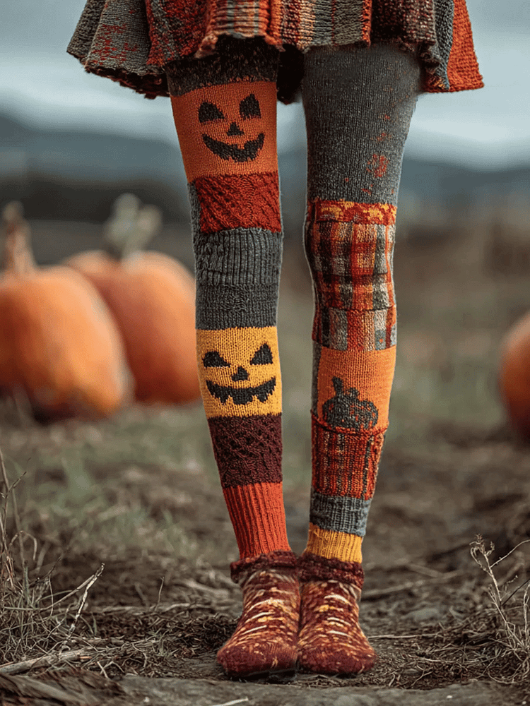 Women's Halloween Pumpkin Face Print Leggings 
