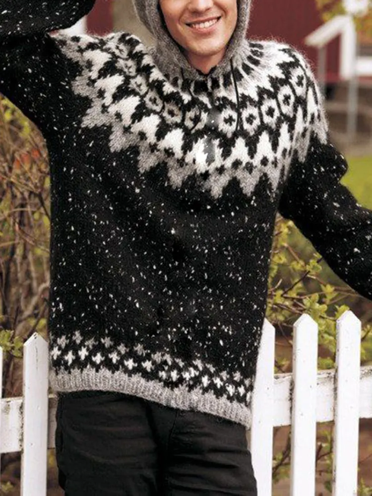 Vintage Island Knit Jacquard Hooded Sweater