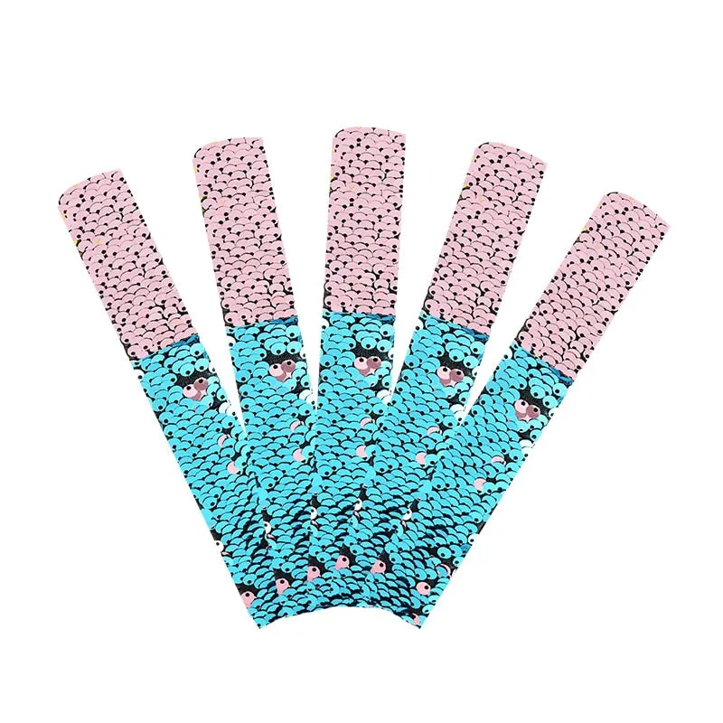 5pcs Glitter Slap Bracelets Mermaid Sequin Wristband for Girl Little Mermaid Birthday Party Decoration Gift Kids Toy Baby Shower