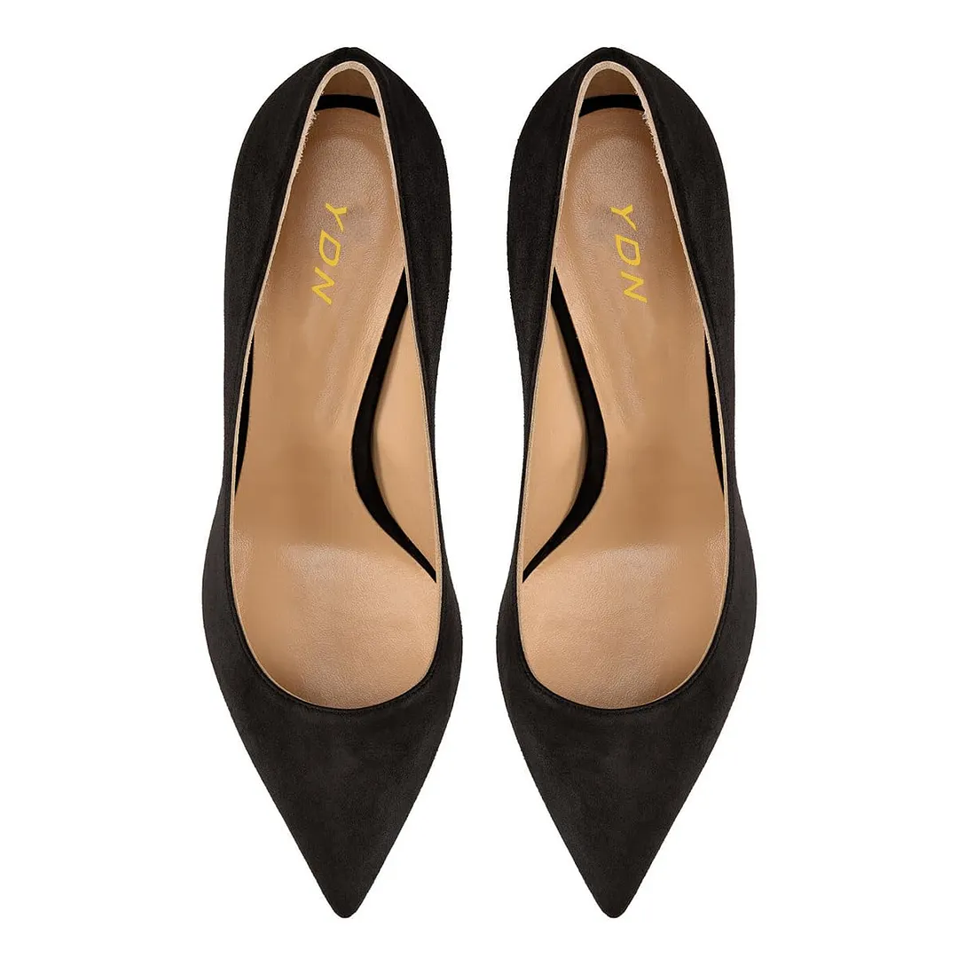 Faux Suede Black Pumps with Colorful Rhinestone Embellished Heels 