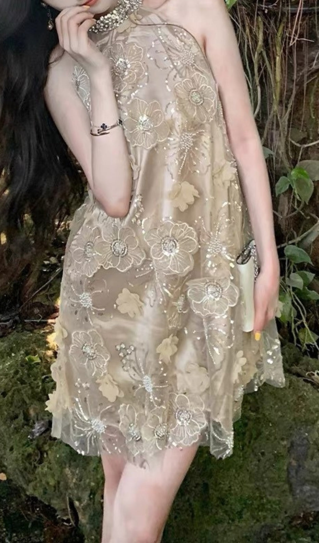 Arsinoe Flower Embellished Mini Dress Flowering Girl