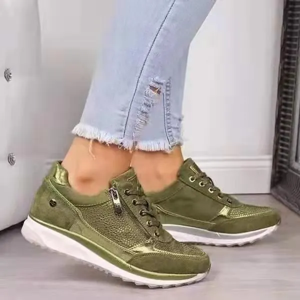 Women Shoes Gold Sneakers Zipper Platform Trainers Women Shoes Casual Lace-Up Tenis Feminino Zapatos De Mujer Womens Sneakers785