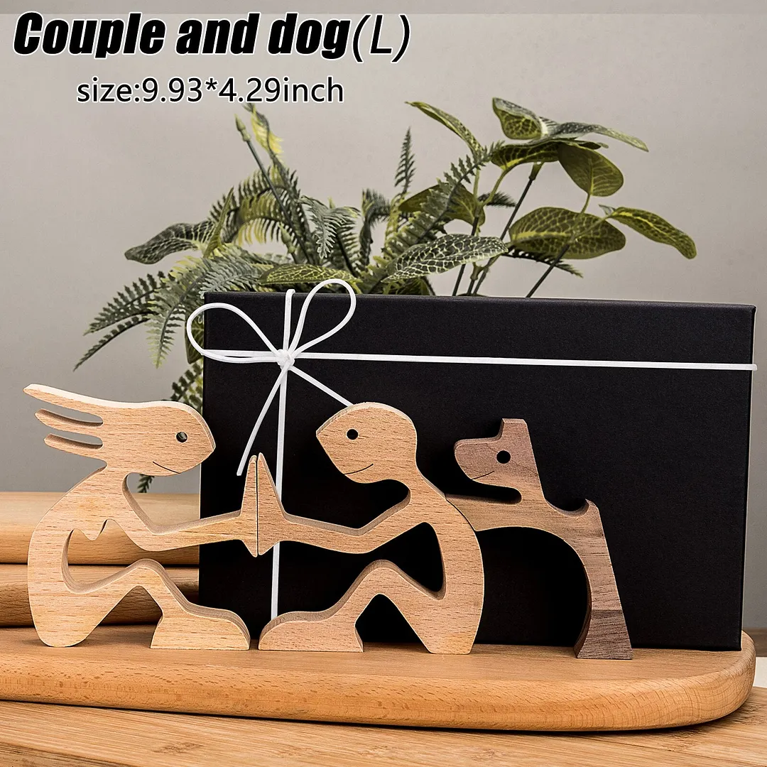Puppy Family Wood Dog Carving Ornament Wood Dog Craft Figurine Desktop Table Ornament Home Decoration For Dog Pet Lover Gifts