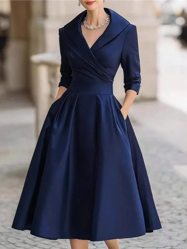 Athvotar Athvotar Women's Spring And Autumn Temperament Collar Waist Dress Thin Elegant Ladies Dress