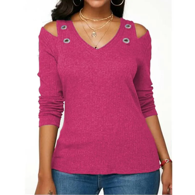 V-Neck Strapless Long-Sleeved T-Shirt Sweater