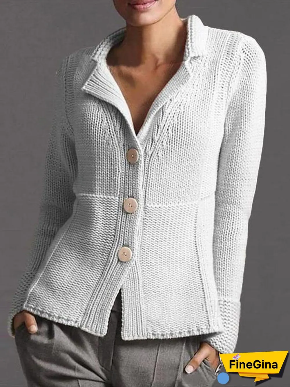 Lapel Plain Button Knit Sweater Cardigan