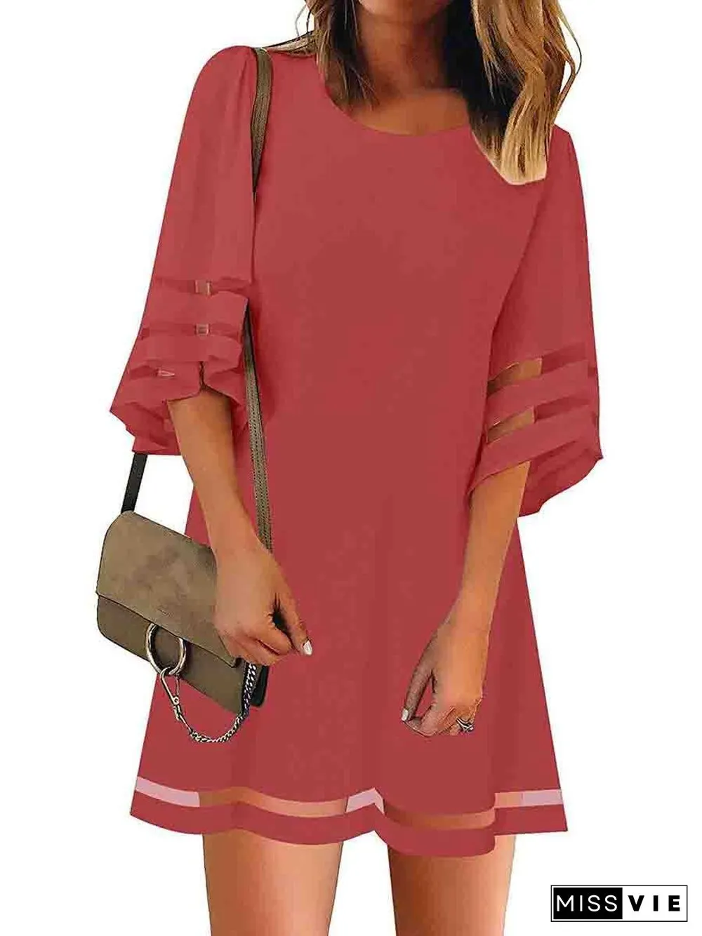 Mesh Stitching Half Sleeve Mini Dress (3 Colors) P13451