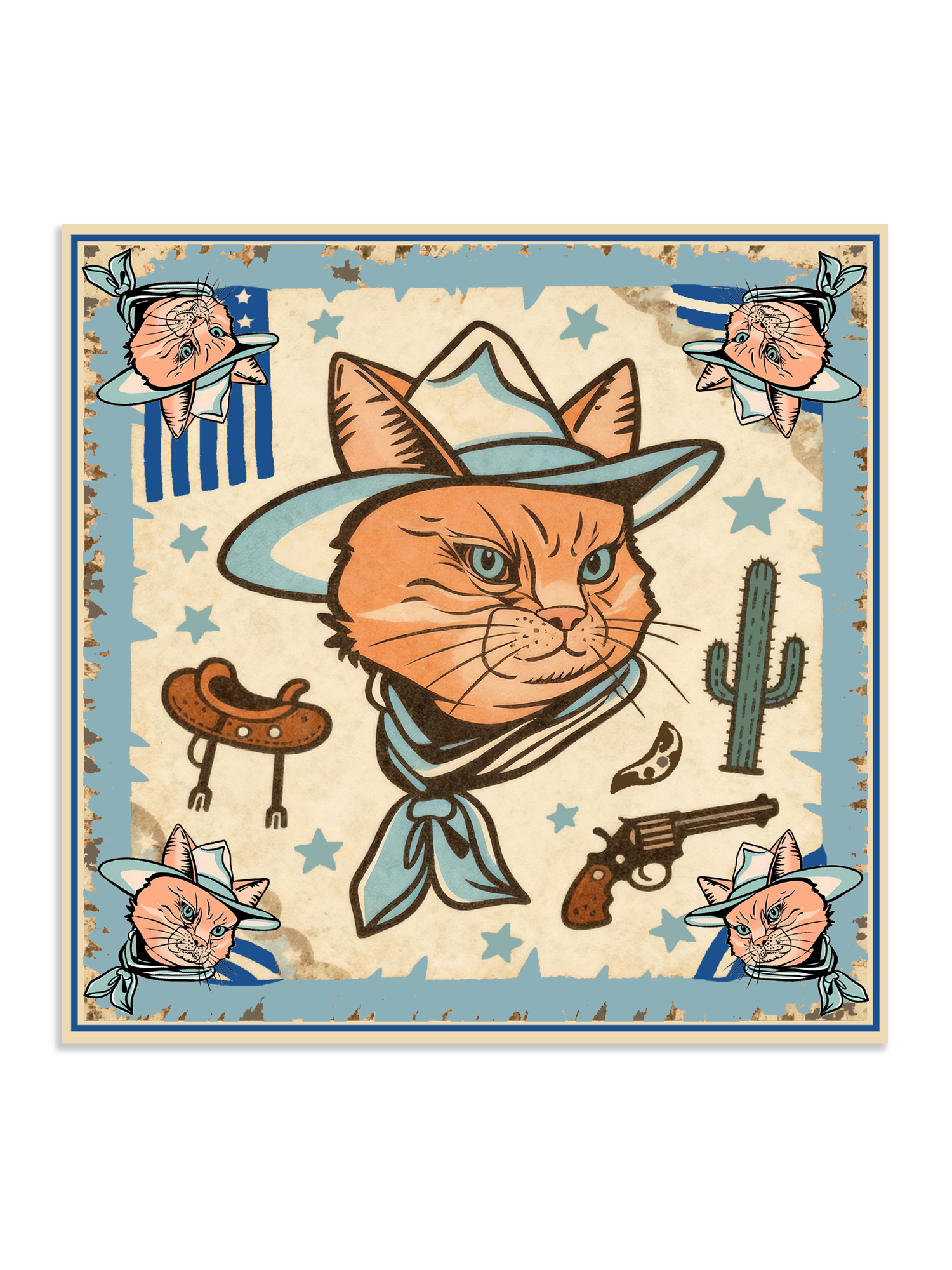 Western Cowcat Cotton Bandana