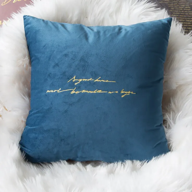 Nordic Square Solid Velvet Pillowcase Letter Embroidered Cushion Cover 45*45 cm Gray Green Blue Home Decor Pillow Cover For Sofa