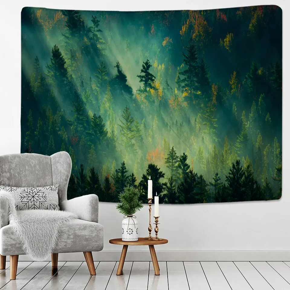 Forest Under Sun Tapestry Wall Hanging Sandy Beach Picnic Rug Camping Tent Sleeping Pad Home Decor Bedspread Sheet Wall Cloth