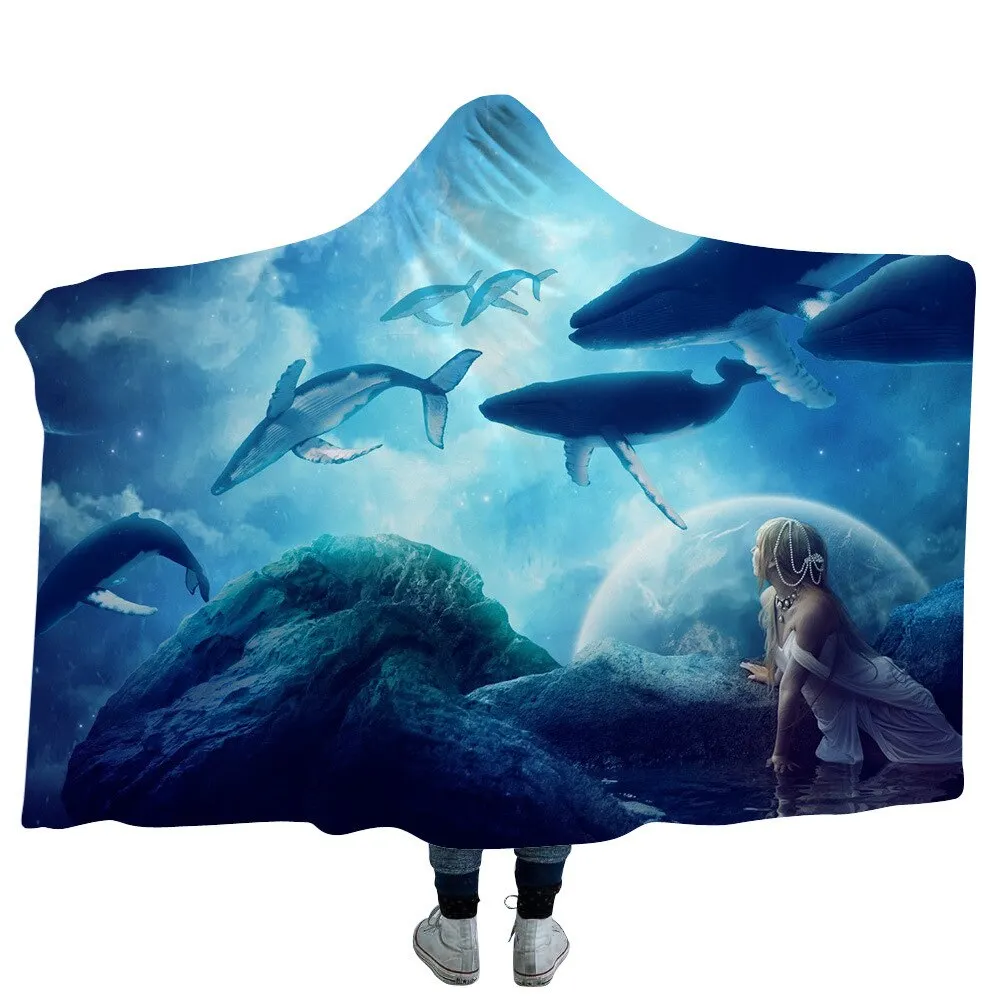 Huge Mushroom Hooded Blanket For Adults Kids 3D Psychedelic Scenery Sherpa Fleece Bed Blankets Travel Camping Mantle Bedspreads