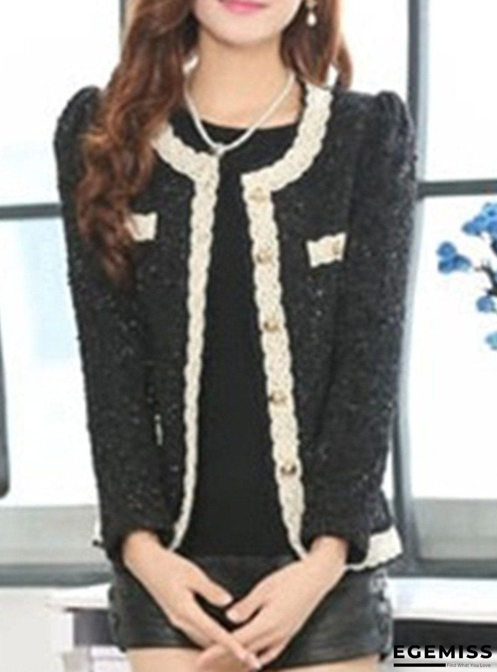 Collarless Contrast Trim Decorative Lace Single Breasted Plain Blazers | EGEMISS