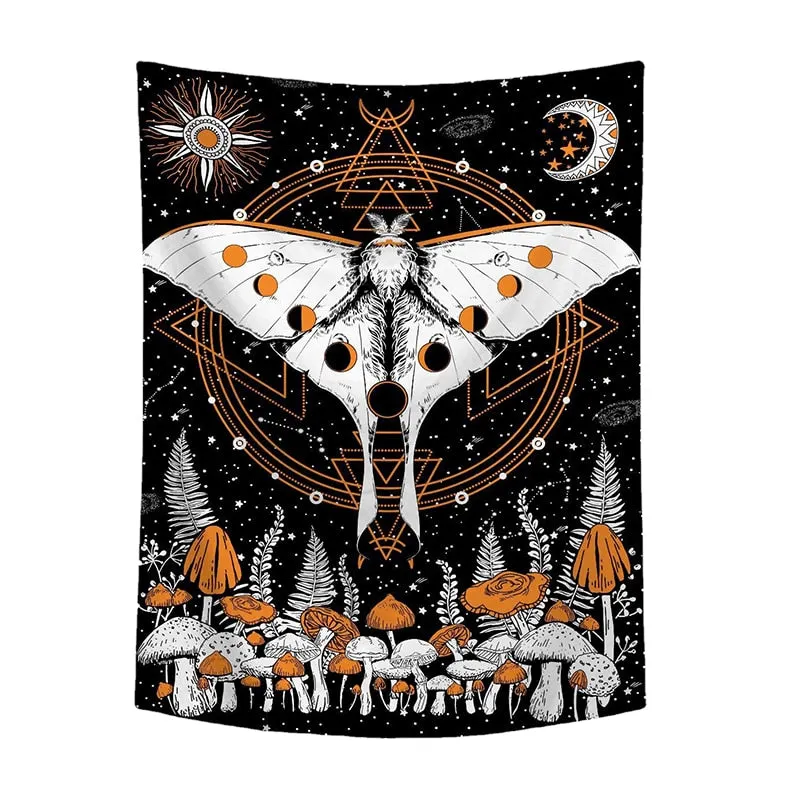 Moon Phase Tapestry Flower Moth Wall Hanging Mushroom Mandala Tapestries Bedroom Decor Bedspread Throw Cover Sun Moon Wall Decor