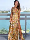 Floral Spaghetti-neck Belted Maxi Dress