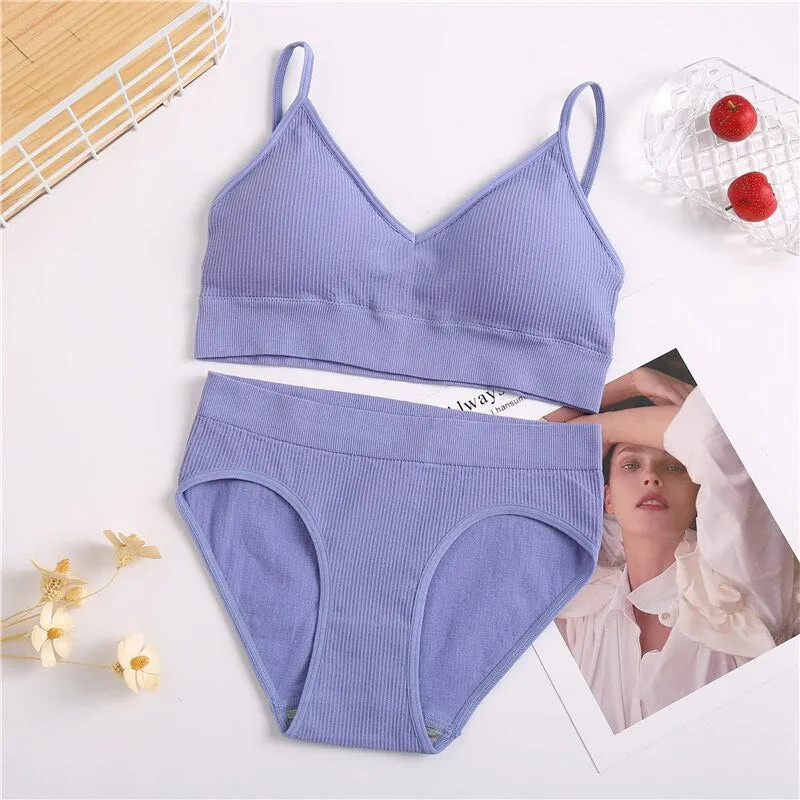 FINETOO Women Bra Panties Set Sexy G-String Push Up Bra Set Seamless Underwear Sports Thong Panty Bralette Fitness Lingerie Set