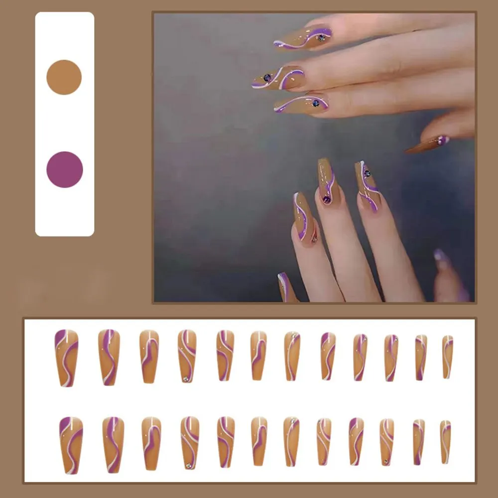 24pcs/Box Long Coffin False Nails with Dragon Pattern Design Ballerina Manicure Patches Press On Nails Full Cover Nail Tips-Nail Inspo