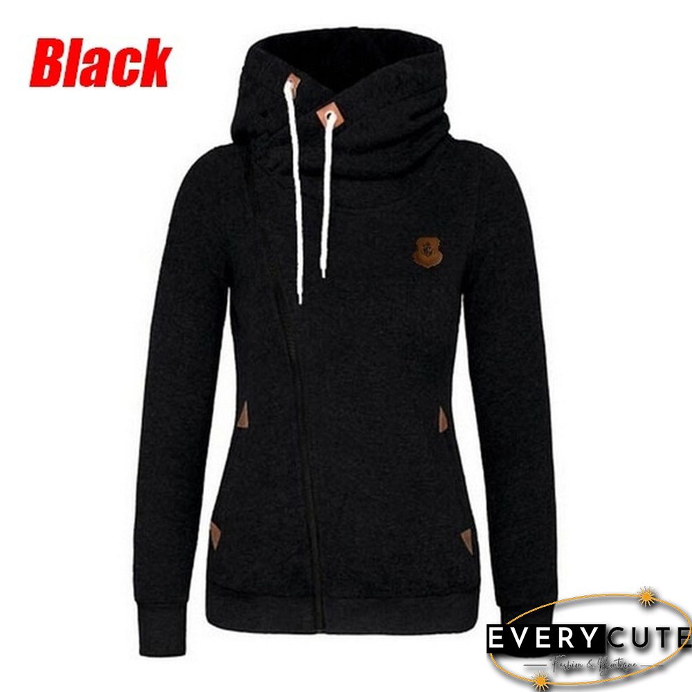 New Fashion Winter Woman Sports Personality Side Zipper Hooded Sweatshirt Candy Colored Sweater Coat
