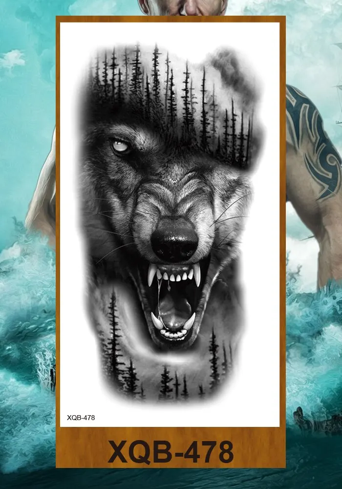 Temporary Tattoo Stickers Men Women Adult Girl Chest Flower Arm Leg Fake Tatoo Semi Permanent Tiger Wolf Beauty & Beast Body Art