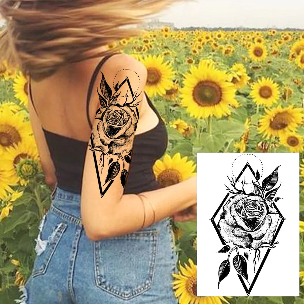 Realistic Sexy Peony Tattoos Temporary Women Adult Flower Arm Tattoos Sticker Waterproof Fake Floral Bloosom Body Leg Art Tatoos 530-1