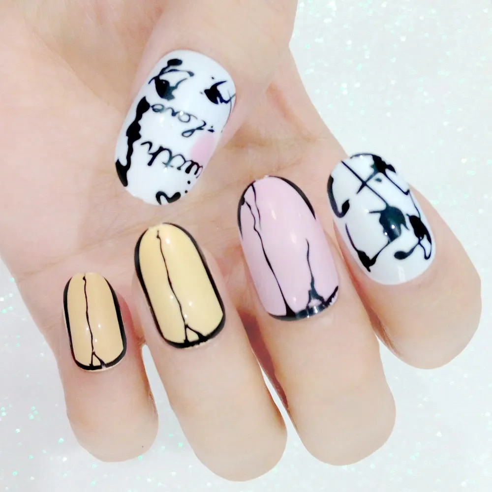 Shine Nude Acrylic Fake Nails Glitter Silver Black White False Nails DIY Nail Art Press On Nail Manicure Material 24Pcs-Nail Inspo