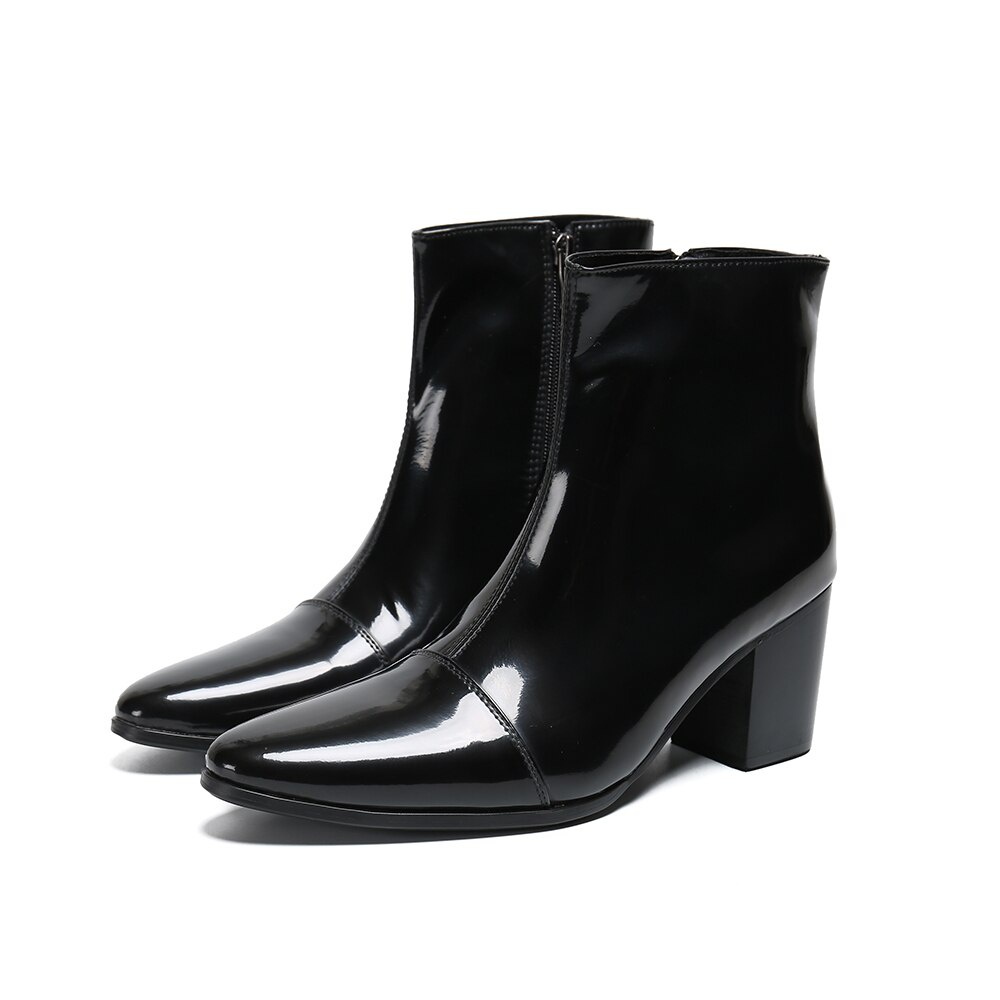 GOOSHOE Men High Heel Boots Pointed Toe Dress Boots Celebration Leather Ankle Boots