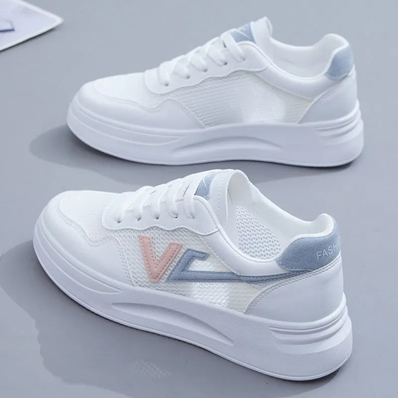 Vulcanized shoes sneakers women shoes solid color ladies flat shoes 2022 mesh women's sports comfortable breathable white shoes