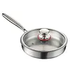 316 Stainless Steel Frying Pan With Lid Household Uncoated Cookware Non-Stick Even-Heating Flat Bottomed Skillet Suitable for Fried Egg Steak