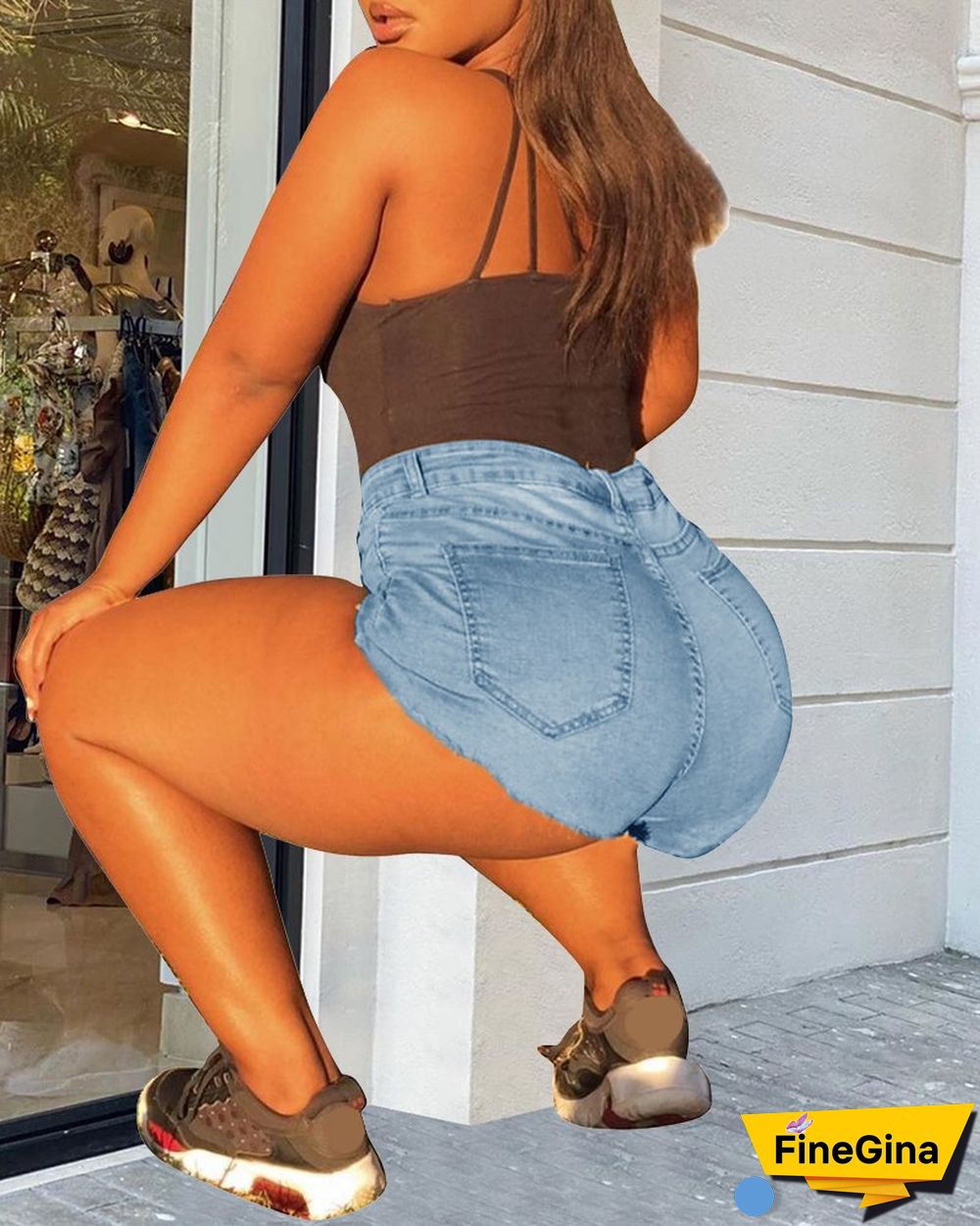 Plain Bodycon Sexy Denim Shorts