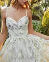 Floral-Print Strappy Organza Gown