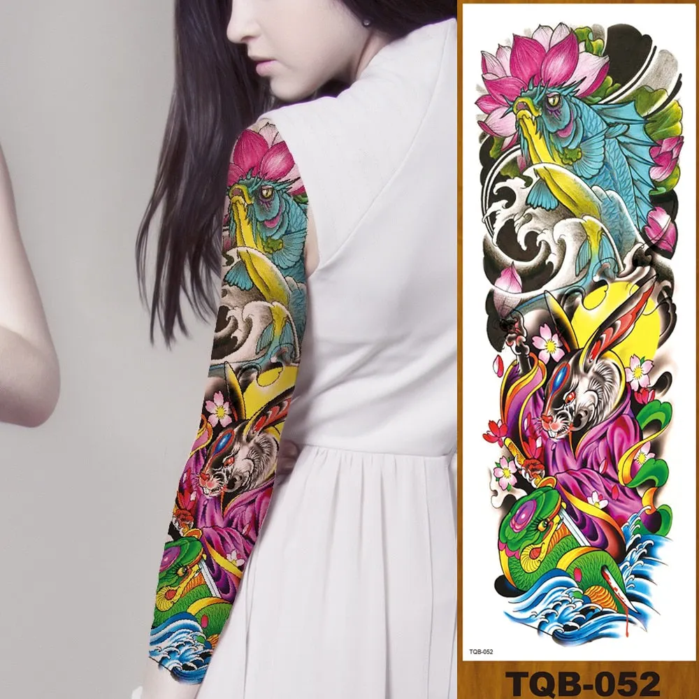 Full Flower Arm Temporary Tattoo Sticker Man Woman Girl Body Sexy Fake Tatoo Pterodactyl Bodhisattva Monkey King Phoenix Nirvana