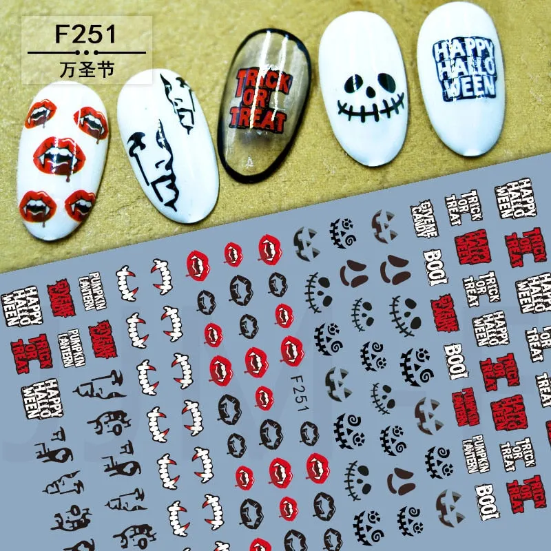Halloween Nail Art Sticker Ghost Witch Spider Web Pumpkin Nail Decals Sexy Skull Bone Water Transfer Decals Nails Foil Manicure-Nail Inspo