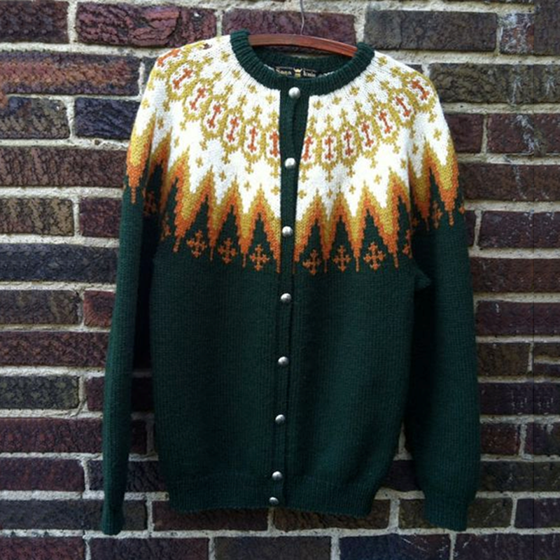 Vintage Icelandic Knit Jacquard Saskia Warmth Cardigan（Unisex）